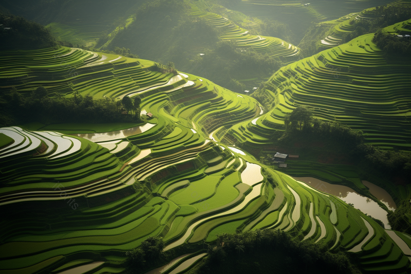 夏日绿油油农作物种植户外梯田园林景,高清,摄影图,摄影图片,图片大全,摄影图免费下载